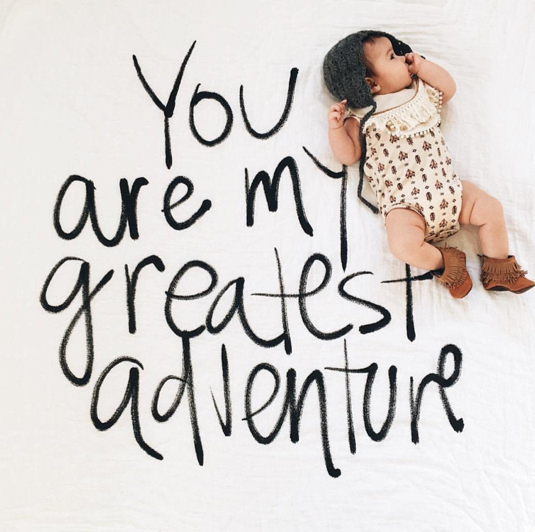 Organic Cotton Muslin Swaddle in Tapestry Collection: You are My Greatest Adventure