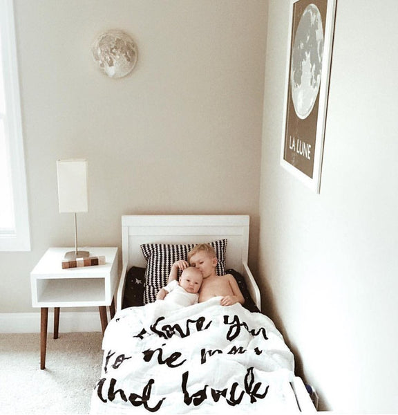 Organic Cotton Muslin Swaddle in Tapestry Collection: I Love You to the Moon & Back