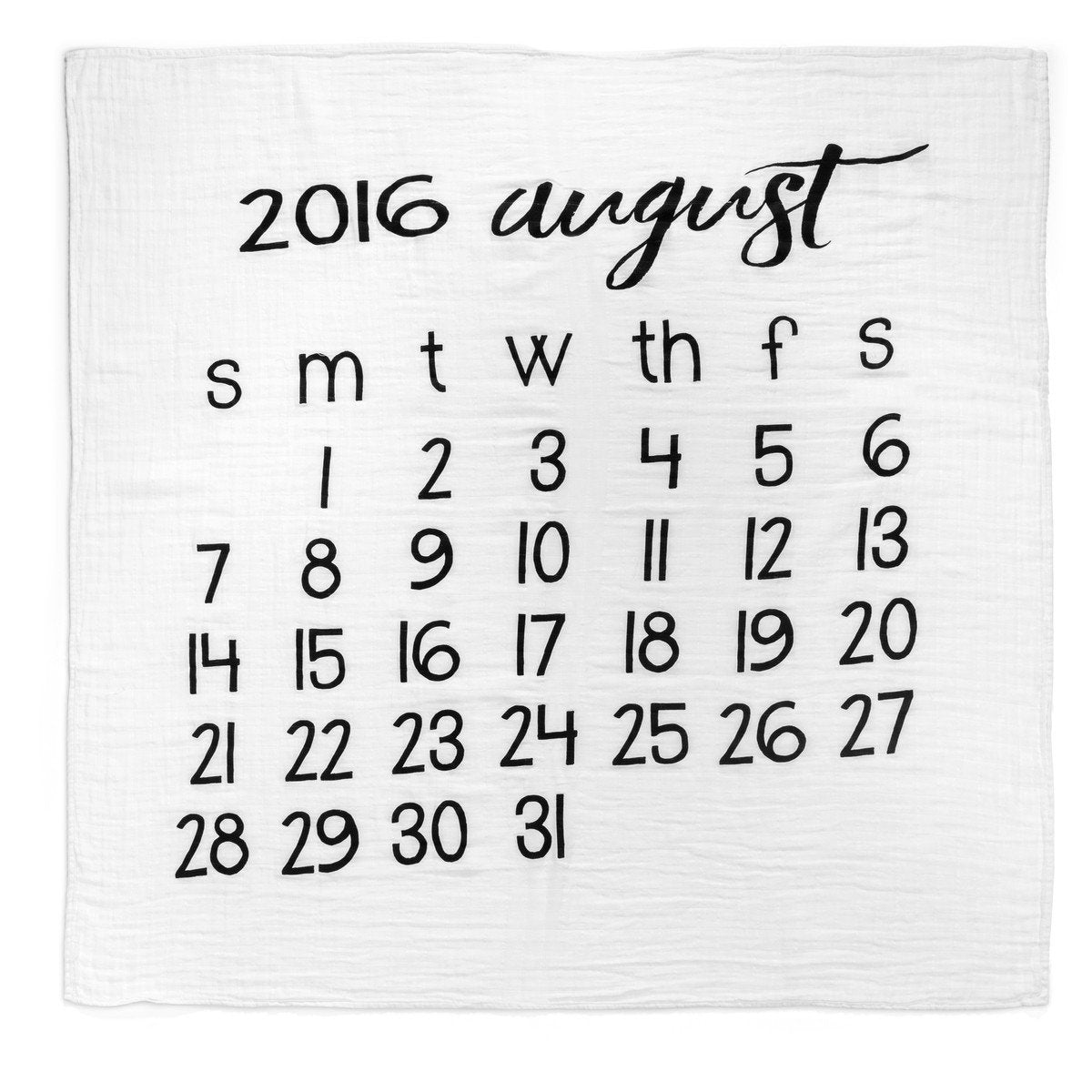 Organic Cotton Muslin Swaddle in Calendar Collection: August 2016