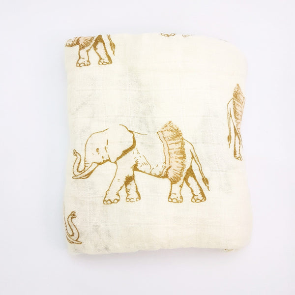 Bamboo + Cotton Muslin Swaddle in Tutu Elephant