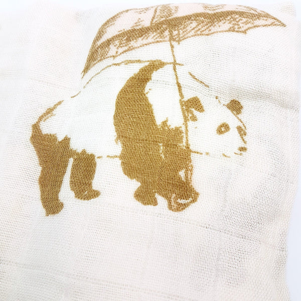 Bamboo + Cotton Muslin Swaddle in Umbrella Panda (Pink)