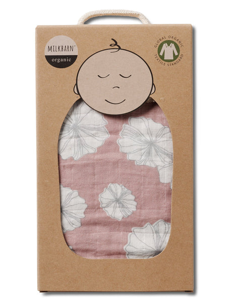 Organic Cotton Muslin Swaddle in Rose Floral