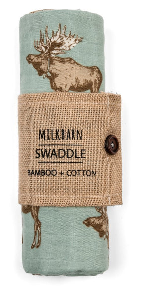 Bamboo + Cotton Muslin Swaddle in Bow Tie Moose