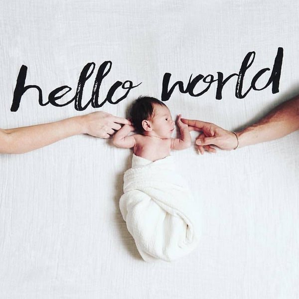 Organic Cotton Muslin Swaddle in Tapestry Collection: Hello World