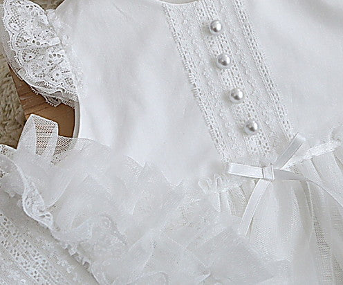 Iris White Long Christening Dress Set (dress + bonnet + bloomers)