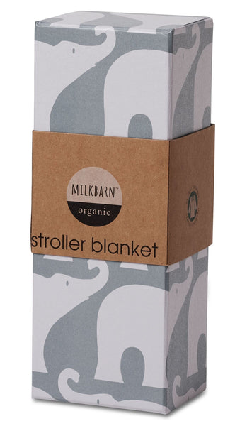 Organic Cotton Stroller Blanket in Blue Elephant