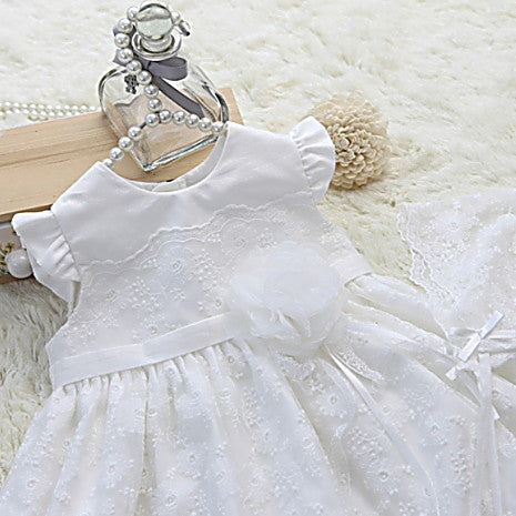 Serena White Long Christening Dress Set (dress + bonnet)