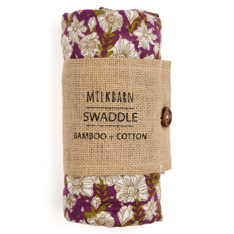 Bamboo + Cotton Muslin Swaddle in Purple Floral