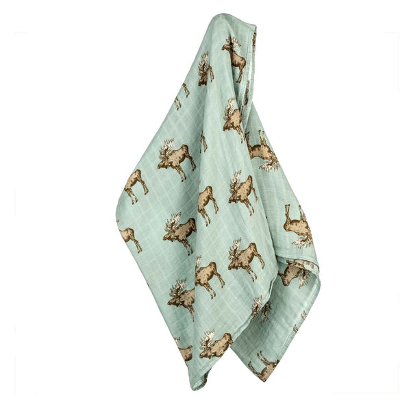 Bamboo + Cotton Muslin Swaddle in Bow Tie Moose