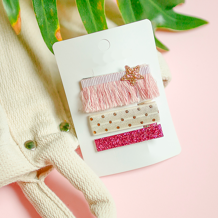 pink fringe hair clip set