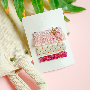 pink fringe hair clip set