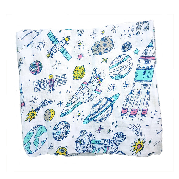 Organic Cotton Muslin Swaddle in Space